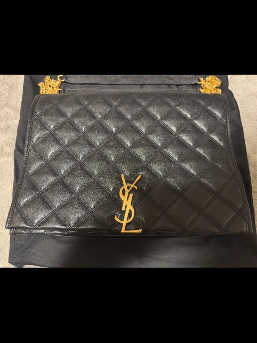 Saint Laurent Black Quilted Leather Flap Bag with Gold YSL Hardware